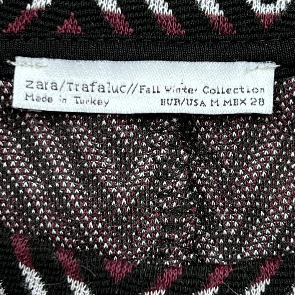 Zara Pullover Knit Jacquard Multi/Burgundy Swing Dress with Chevrons Sz M - NWOT - Picture 5 of 8